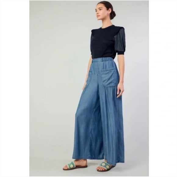 Current Air Patch Pocket Wide Leg Chambray Pant Blue Size Small - Picture 3 of 11